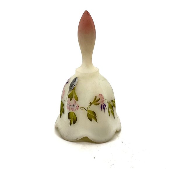 Fenton Handpainted White Frost Glass Bell Floral Design Signature S. Hart #2757 - Picture 7 of 15